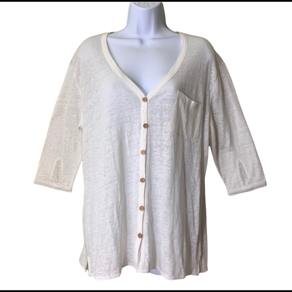 Chaser Blouse ButtonUp Top White Elbow Sleeve - Picture 10 of 10